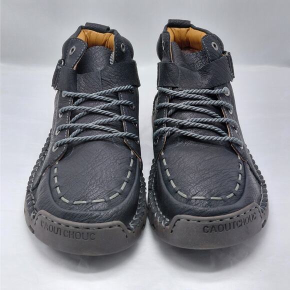 Gracosy Men’s Black Faux Leather Work Boots Fleece Lined Shoes Size 47(US 12) - Picture 3 of 14